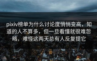 pixiv榜单为什么讨论度悄悄变高，知道的人不算多，但一旦看懂就很难忽略，难怪这两天总有人反复提它