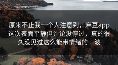 原来不止我一个人注意到，麻豆app这次表面平静但评论没停过，真的很久没见过这么能带情绪的一波