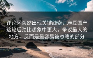 评论区突然出现关键线索，麻豆国产这轮后劲比想象中更大，争议最大的地方，反而是最容易被忽略的部分