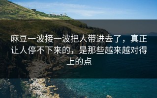 麻豆一波接一波把人带进去了，真正让人停不下来的，是那些越来越对得上的点