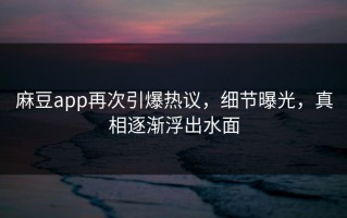 麻豆app再次引爆热议，细节曝光，真相逐渐浮出水面