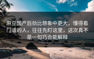 麻豆国产后劲比想象中更大，懂得看门道的人，往往先盯这里，这次真不是一句巧合能解释