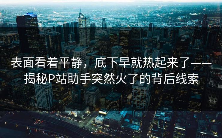 表面看着平静,底下早就热起来了——揭秘P站助手突然火了的背后线索-第1张图片-p站网页版影视网 - p站内容页 表面看着平静,底下早就热起来了——揭秘P站助手突然火了的背后线索-第1张图片-p站网页版影视网 - p站内容页